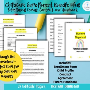 Child Care Enrollment Form, Contract Agreement, Parent Handbook Bundle Plus, Editable, childcare Business, Google Doc, Instant Download