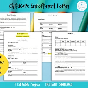 Child Care Enrollment Form, Editable, Home Daycare, Preschool, Center, childcare Business, Google Doc, Instant Download