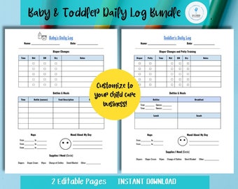 Baby and Toddler Daily Log Bundle, EDITABLE, Printable Report, Daycare, Nanny, Babysitter Daily Sheet, Google Doc Download