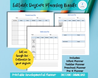 Editable Daycare Lesson Plan Bundle – Infant, Toddler, Preschool (Google Doc)