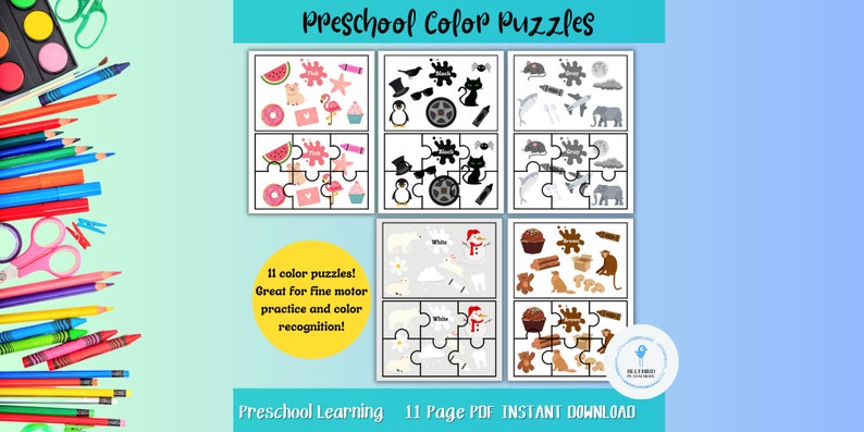 Preschool Color Sorting Puzzles, Toddler Learning Activity (digital ...