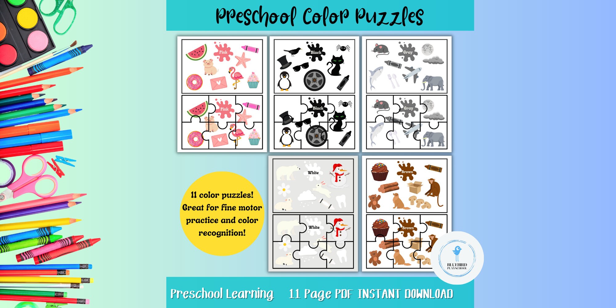 Preschool Color Sorting Puzzles, Toddler Learning Activity (digital ...