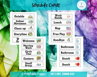 Preschool Schedule Cards, Daycare Routine, Pre-k, Toddler Daily visual, 4 printable sheets, 1 blank, INSTANT DOWNLOAD