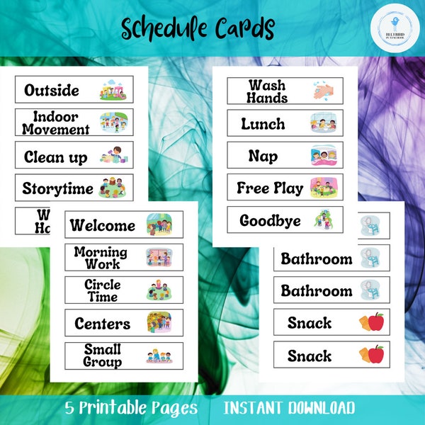 Preschool Schedule Cards, Daycare Routine, Pre-k, Toddler Daily visual, 4 printable sheets, 1 blank, INSTANT DOWNLOAD