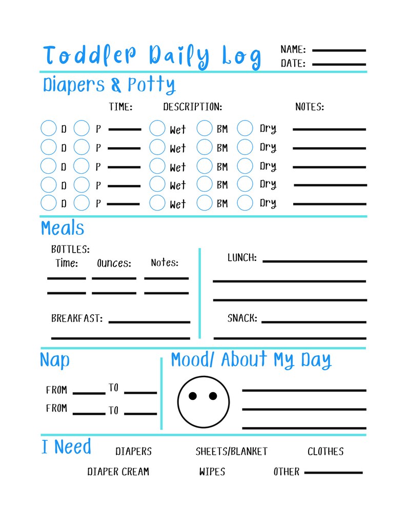 Toddler Daily Log Daycare Nanny Report Etsy Toddler daily log daycare nanny report etsy