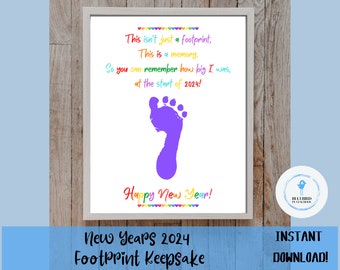 New Years 2024, Memory Poem, Foot print Art Craft Keepsake Template, Baby, toddler, Daycare Printable Gift, INSTANT DOWNLOAD
