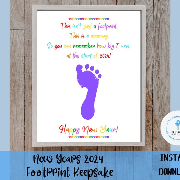 New Years 2024, Memory Poem, Foot print Art Craft Keepsake Template, Baby, toddler, Daycare Printable Gift, INSTANT DOWNLOAD