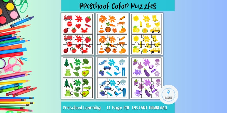 Preschool Color Sorting Puzzles, Toddler Learning Activity (digital ...