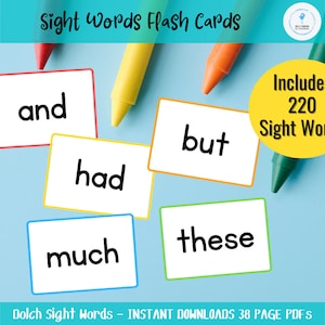 Sight Word Flash Cards, Dolch, Grades Pre-K, Kindergarten, 1st, 2nd, 3rd, Color Coded, Homeschool Learning, INSTANT DOWNLOAD PDF