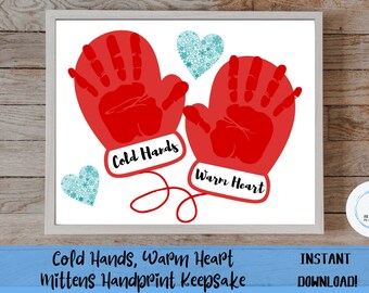 Christmas Handprint Mittens Art Craft Keepsake Template, Baby, toddler, preschool, Printable Gift, INSTANT DOWNLOAD