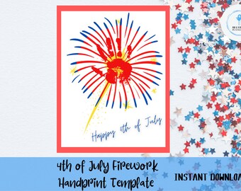 4th of July Firework Printable Daycare Craft Handprint Art for Infant Toddler Keepsake - PDF, PNG, JPG Digital Download