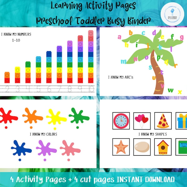 Preschool Toddler Learning Sheets Busy Binder Alphabet, Numbers, Shapes, Colors, Beginning Sounds, Daycare, Homeschool, Digital Download