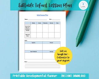 EDITABLE Infant Weekly Lesson Plan, Home Daycare, Center, Nanny Development Planner. Google Doc