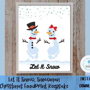 Christmas Footprint Snowmen Art Craft Keepsake Template, Baby, toddler, preschool, Printable Gift, INSTANT DOWNLOAD