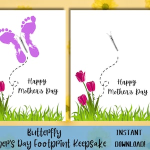 Butterfly Mother&#39;s Day Foot prints Art Craft Keepsake Template, Baby, toddler, preschool, Printable Gift, INSTANT DOWNLOAD