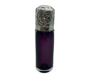 Antique Victorian Silver Perfume Scent Bottle amethyst glass