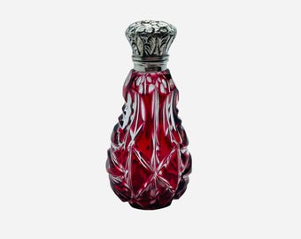 Splendida bottiglia antica vittoriana in argento con rivestimento color mirtillo per profumo.