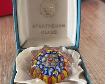 Vintage Colorful Strathearn  8pt Star Millefiori Glass Paperweight From Scotland