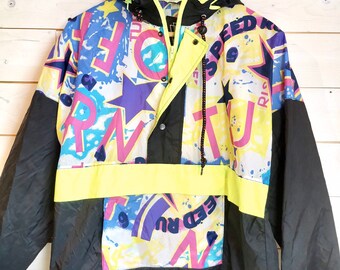 Vintage Abstraktes Muster Regenmantel Lila XL