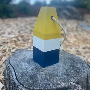 Striped Nautical Buoy Doorstop: Yellow, White & Blue Coastal Decor