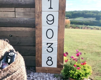 Custom Zip Code Wooden Block Sign: Farmhouse Mantle Decor