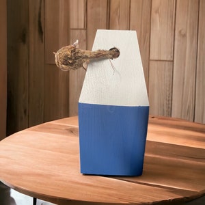 White and Blue Handcrafted buoy decor Nautical themed buoy Coastal living Beach house painted buoy wooden with rope accent Coastal  cedar