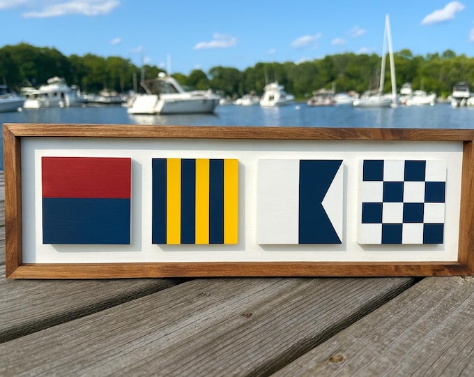 Custom Nautical Signal Flag Sign, Personalized Boat Name Wall Decor, Wedding Coastal Sign