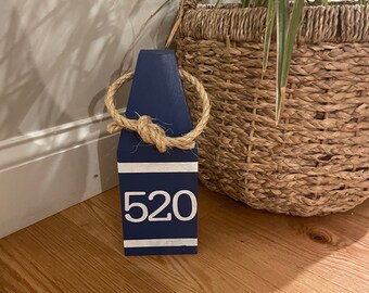 Custom seaside home address plaque wood buoy house number nautical beach house address marker personalized date coordinates colorful accent