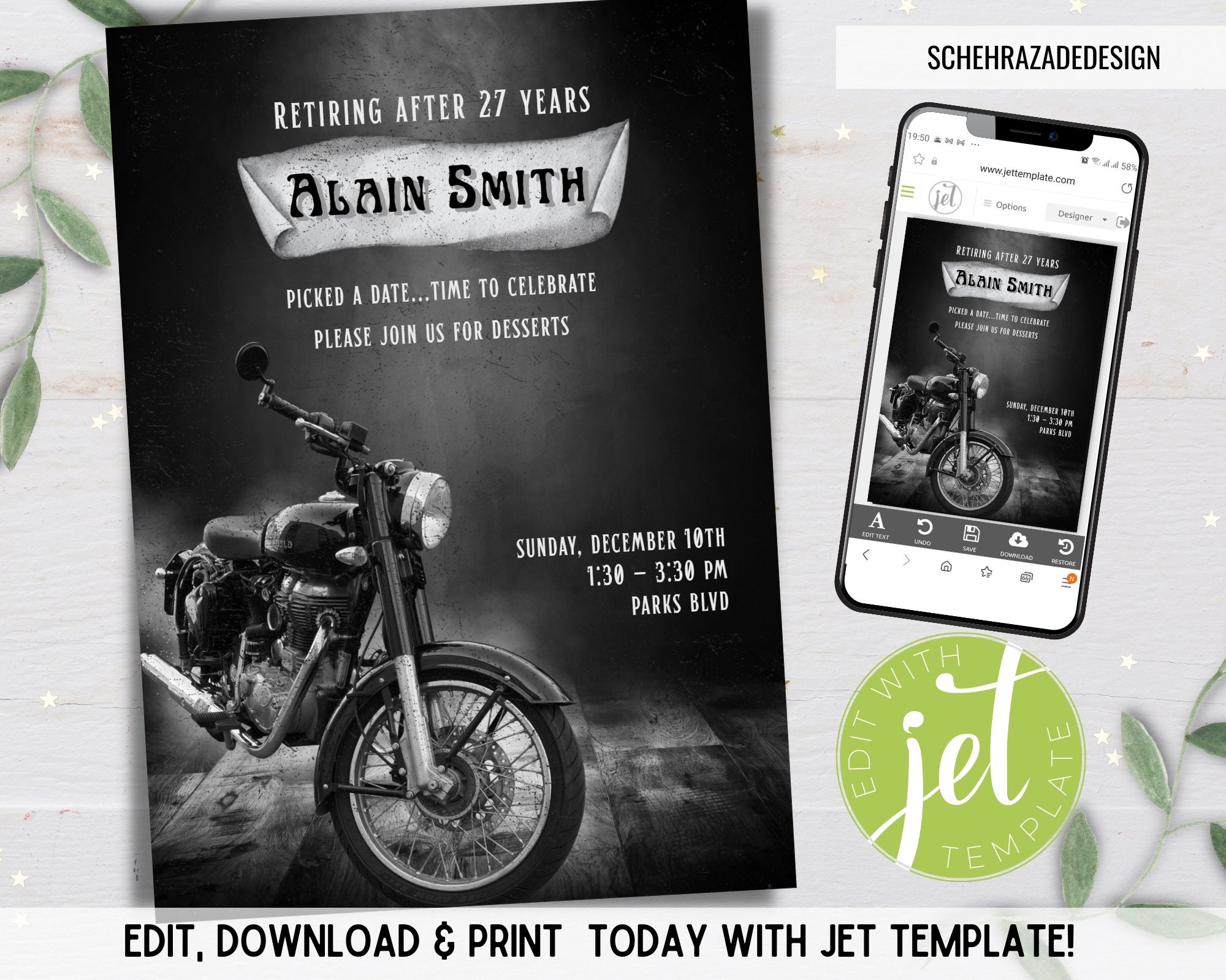 Editable Motorcycle Invitation, Motorcycle Retirement Party Invitation, Motorcycle Invite for any event, Motorcycle Party, INSTANT DOWNLOAD