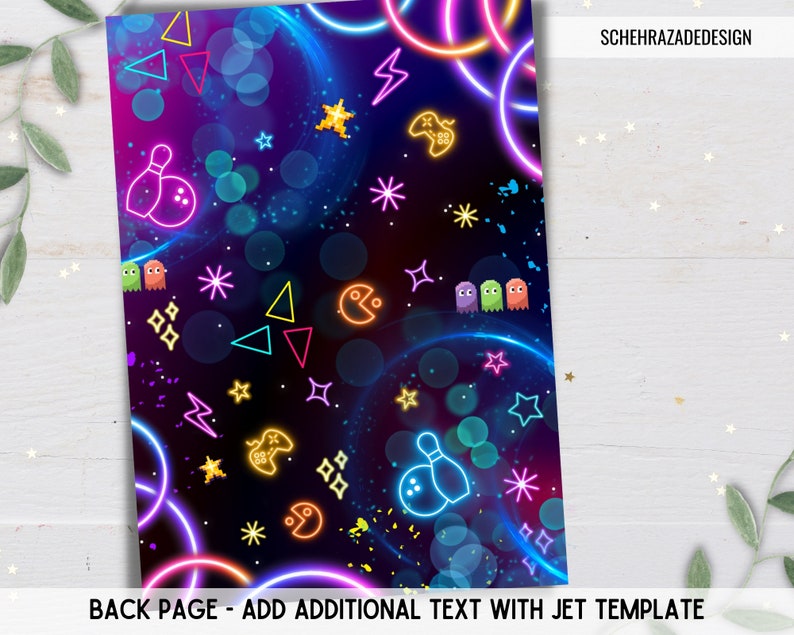 Editable Arcade Bowling Invitation, Rainbow Glow Bowling Arcade Games Invite, Colorful Party, Instant Download, Jet Template Digital File image 2