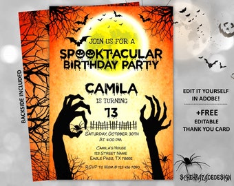 Zombie Birthday Invitation, Zombie Halloween Party Invite, Scary Horror Halloween Party, Monster Invitation, Editable File Instant Download.
