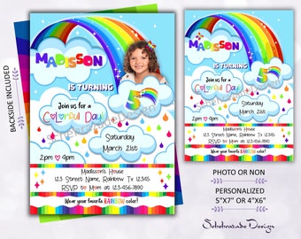 Rainbow Birthday Invitation, Personalized Invitation, Over The Rainbow, Rainbow Party, Rainbow Birthday Printable, Rainbow Digital Invite.