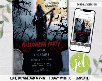 Editable Halloween Party Invitation, Ghost Halloween Party Invite, Horror Invitation, Costume Halloween Party, Instant Download Jet Template