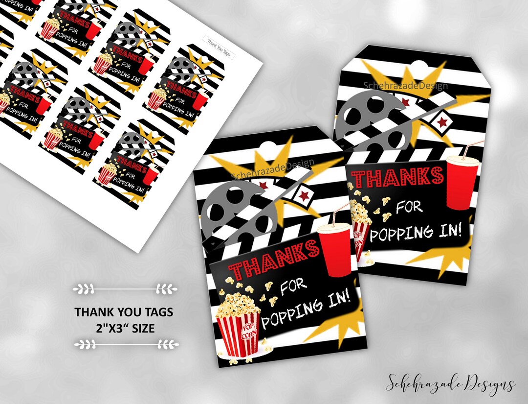 Movie Night Party Favors Tags, Movie Night Birthday Thank You Tags ...