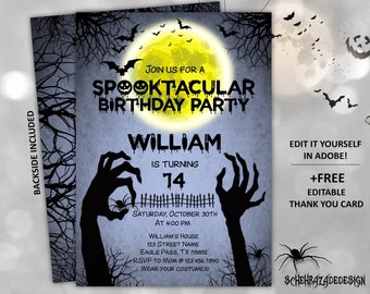 Zombie Birthday Invitation, Zombie Halloween Party, Scary Horror Halloween Party, Spooky Costume Invitation, Editable File Instant Download.