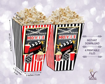 Movie Night Popcorn Box, Movie Night Party Decoration, Popcorn Party Favor, Digital File, Instant Download. CH01
