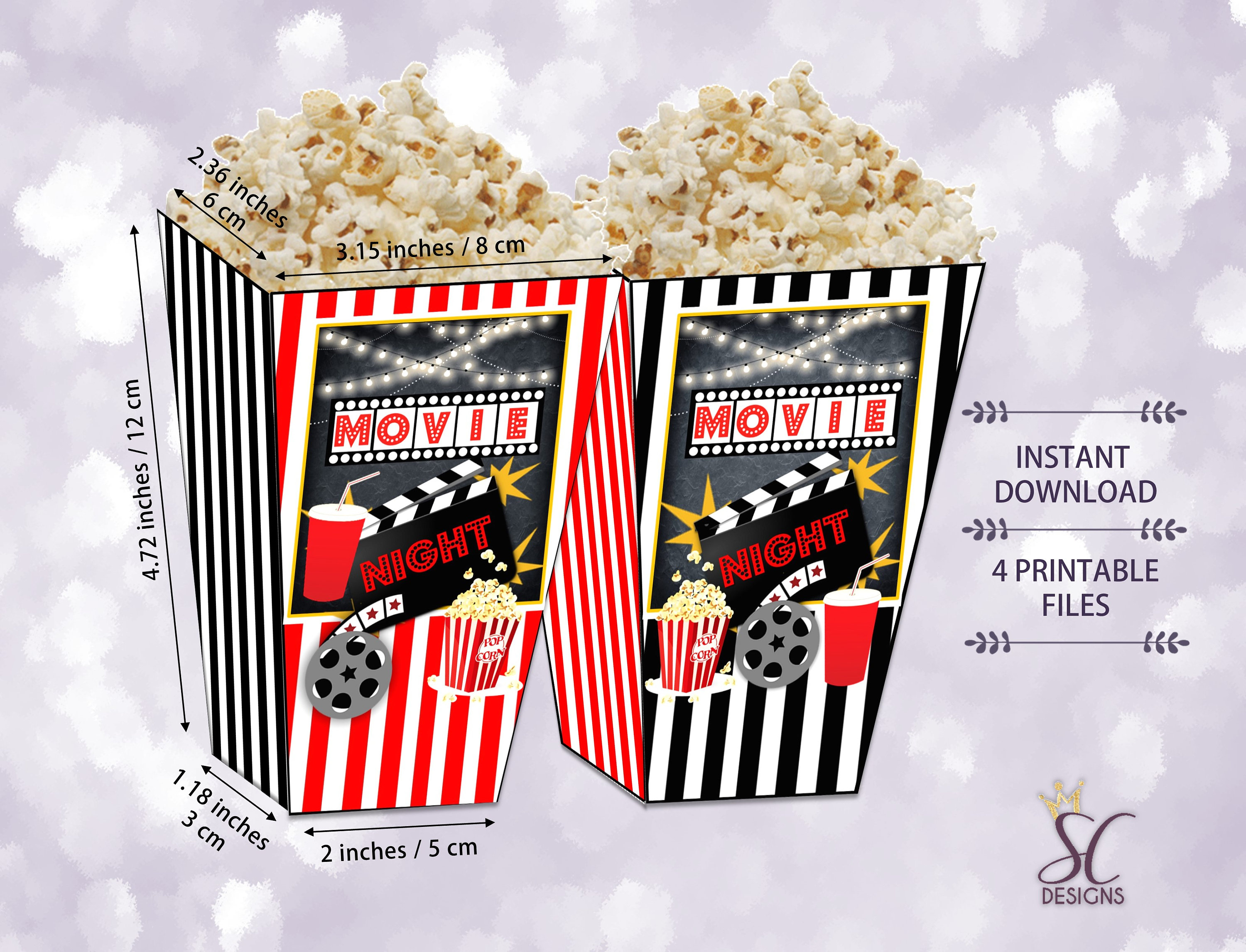 Movie Night Popcorn Box Movie Night Party Decoration Popcorn Etsy