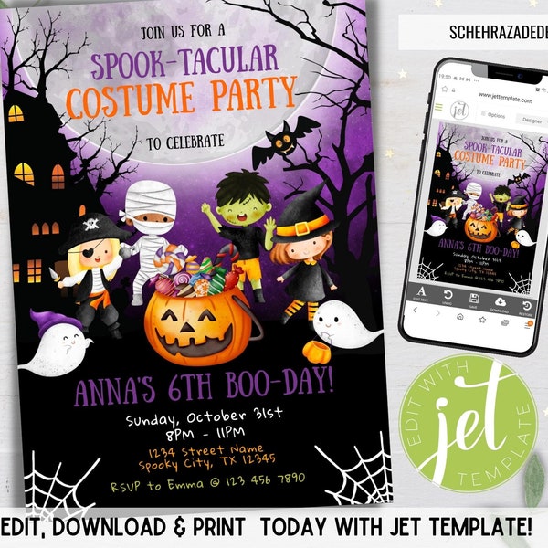 Editable Halloween Costume Party Invitation,  Spooktacular Halloween Birthday Invitation, Kids Birthday Invitation, Instant Download