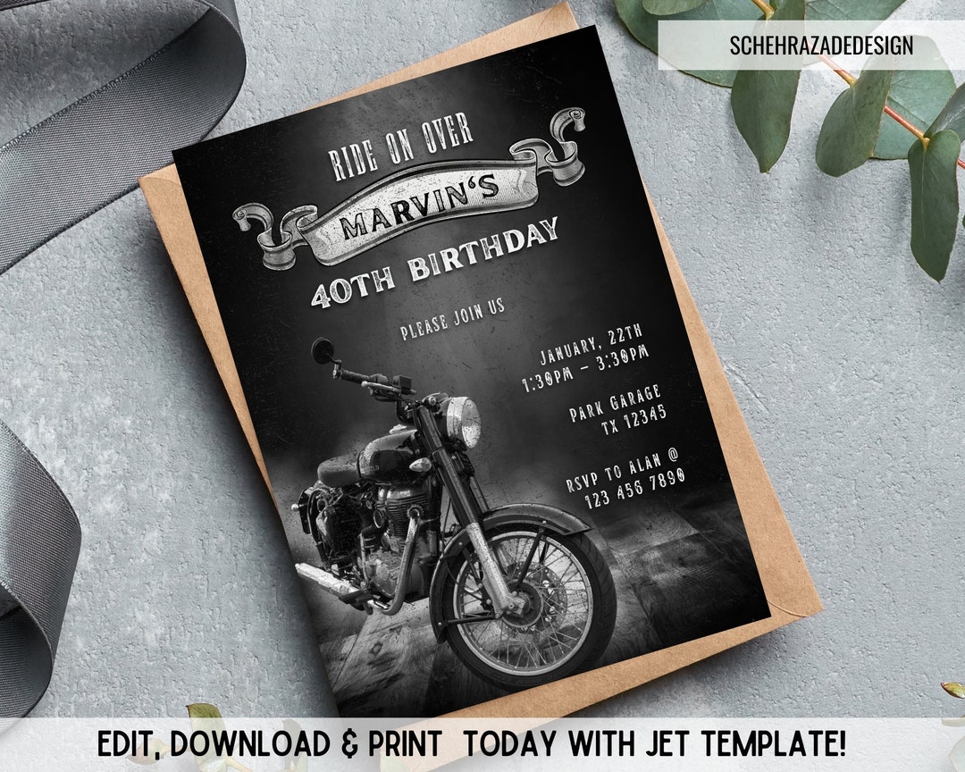 Editable Motorcycle Birthday Invitation, Motorcycle Party Invite, Boys ...