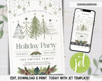 Editable Christmas Invitation, Minimalist Christmas Party Invitation, Holiday Party Invitation, Christmas Trees Invitation, Instant Download