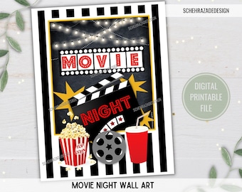 Movie Night Party Signs, Movie Night Printable Party Decoration, Movie Night Poster Set Printable, Digital Files. CH01