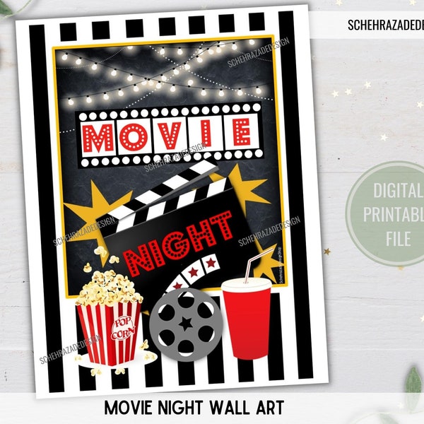 Movie Night Party Signs, Movie Night Printable Party Decoration, Movie Night Poster Set Printable, Digital Files. CH01