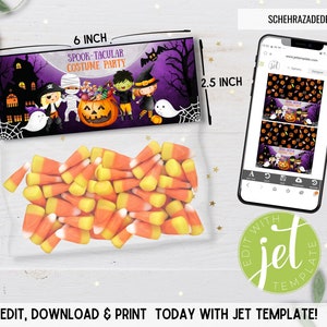 Editable Halloween Costume Party Bag Topper, Halloween Goodie Bag Label, Favor Bag Topper, Candy Treat Bag Tag, Digital download