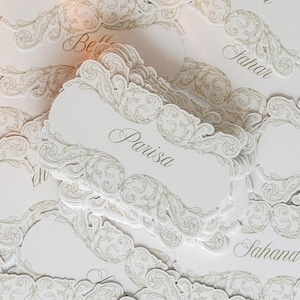 Die Cut Wedding Place Cards | Ornate Scroll Design, Personalised Guest Names