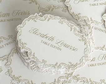 Die Cut Escort Cards | Baroque Style Frame Floral Design, Personalised Guest Names/Table Numbers