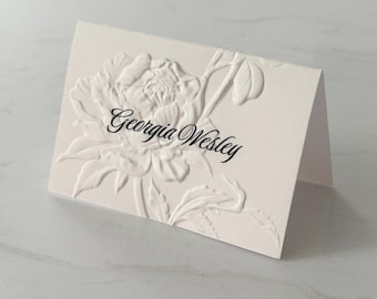 Embossed Wedding Place Cards | Vintage Floral Design, Personalised Guest Names | Name Card