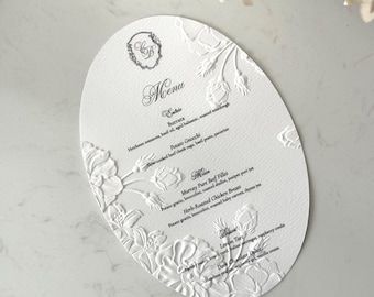 Embossed Oval Menu Card | Personalised Menu | Hammer Paper 400gsm | 5x7 inches