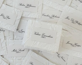 Embossed Escort/Name Cards | Vintage Floral Design, Personalised Guest Names/Table Numbers