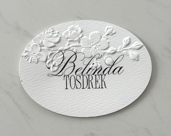 Oval Embossed Place Cards | Personalised Guest Names | Name Card