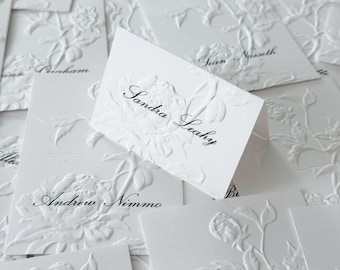 Embossed Place Cards | Vintage Floral Design, Personalised Guest Names | Name Card
